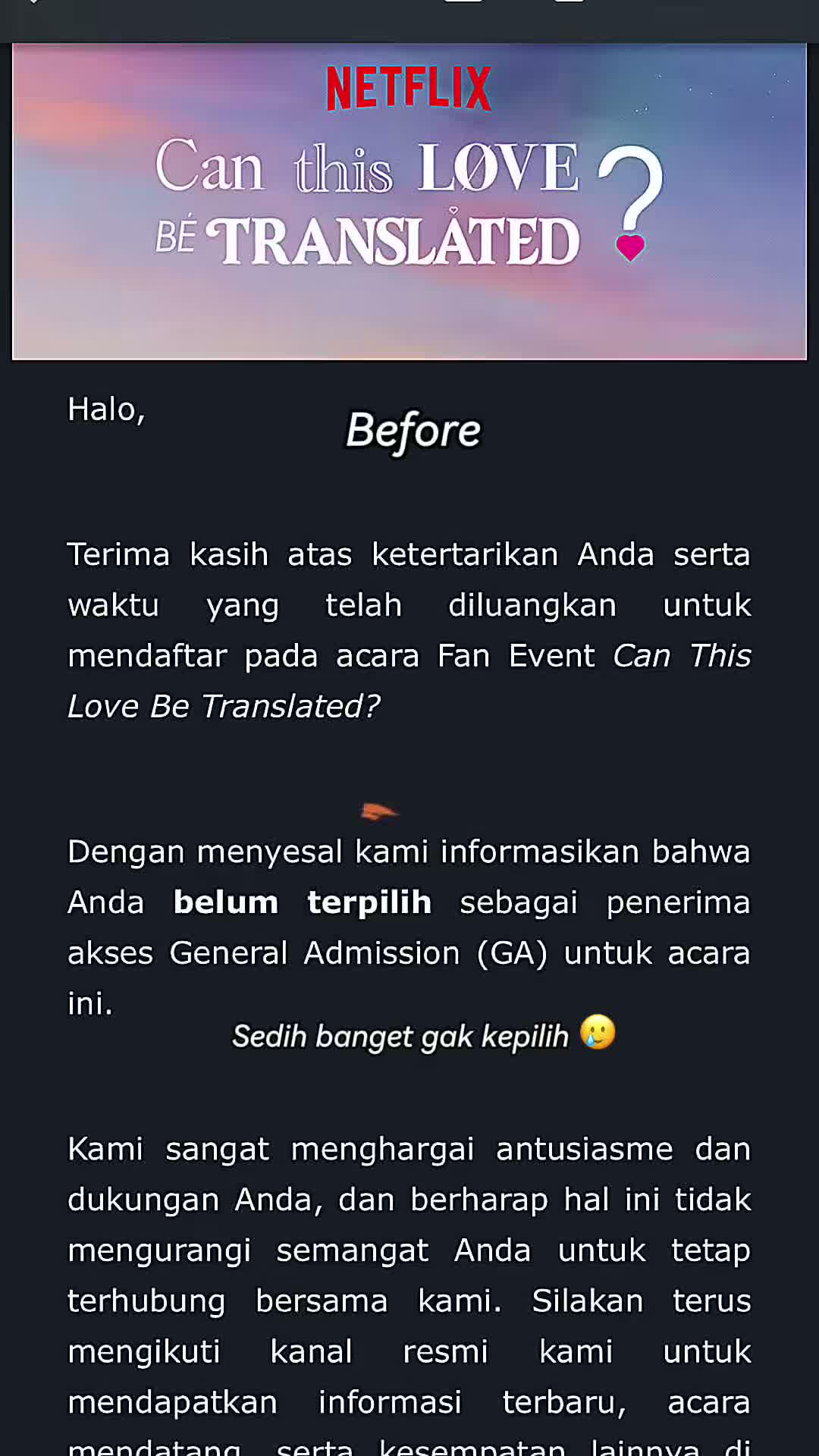Ngga beruntung dapet tiket , keberuntungannya di hal lain , yapp ketemu langsung sama Kim Seon Ho dan go youn jung 🥹🥰 , jangan lupa guyss no